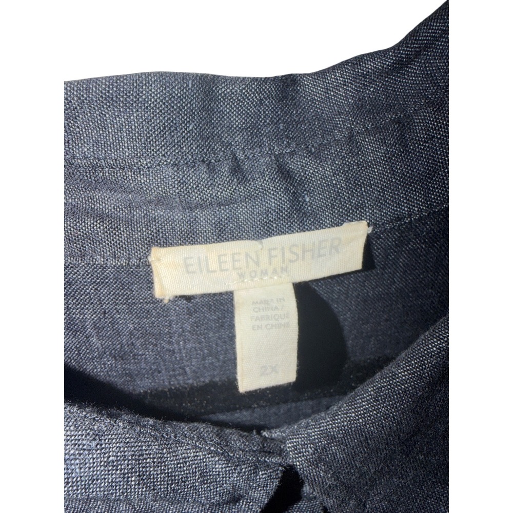 Eileen Fisher Shirt Dress Grey Organic Linen Short Sleeve Button Front Oversized - Picture 3 of 6